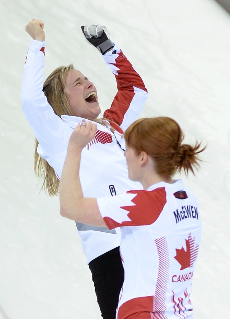 Canada's Jennifer Jones and Dawn McEwen were ecstatic after winning gold in women's curling.