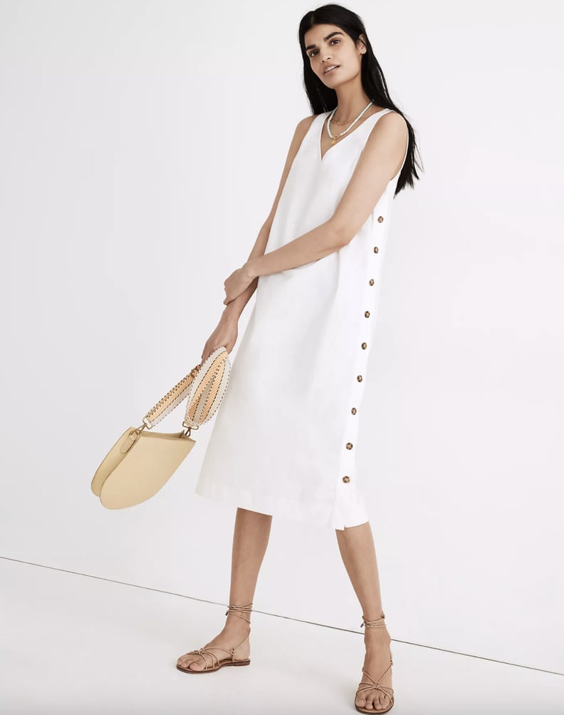 Linen-Cotton Side-Button Midi Dress