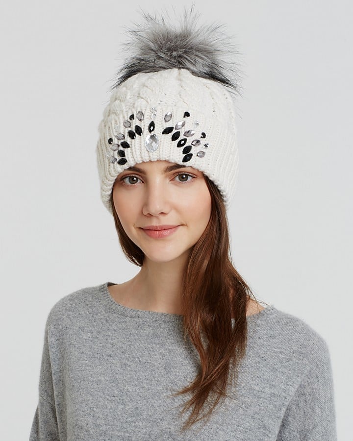 Aqua Knit Beanie Hat with Faux Fur Pom (32) The Best FauxFur