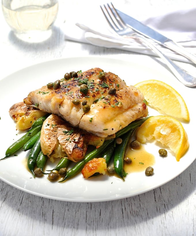Fish Piccata With Crispy Smashed Potatoes