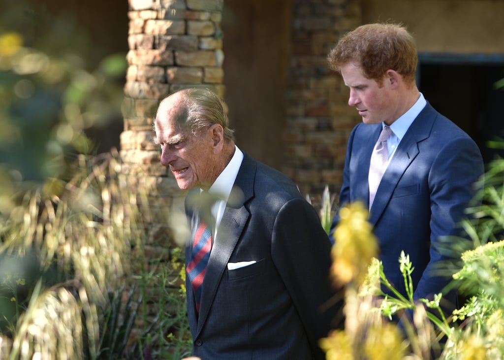 Philip was on hand for a personal tour of Harry's Sentebale garden at the 2015 RHS Chelsea Flower Show.