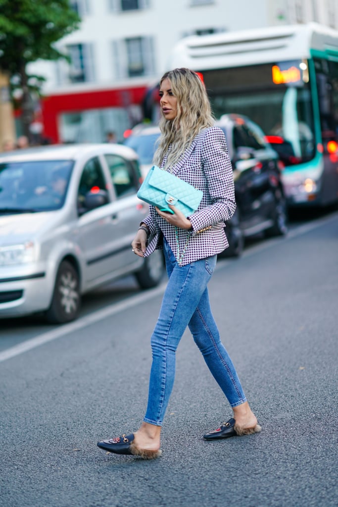 Skinny jeans are a must when it comes to that off-duty prep look for Fall, pairing your slim denim with backless mules, a blazer, and classic structured bag.