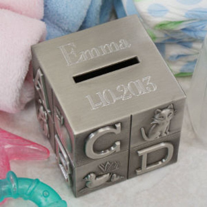 Personalized Engraved Baby Block Bank