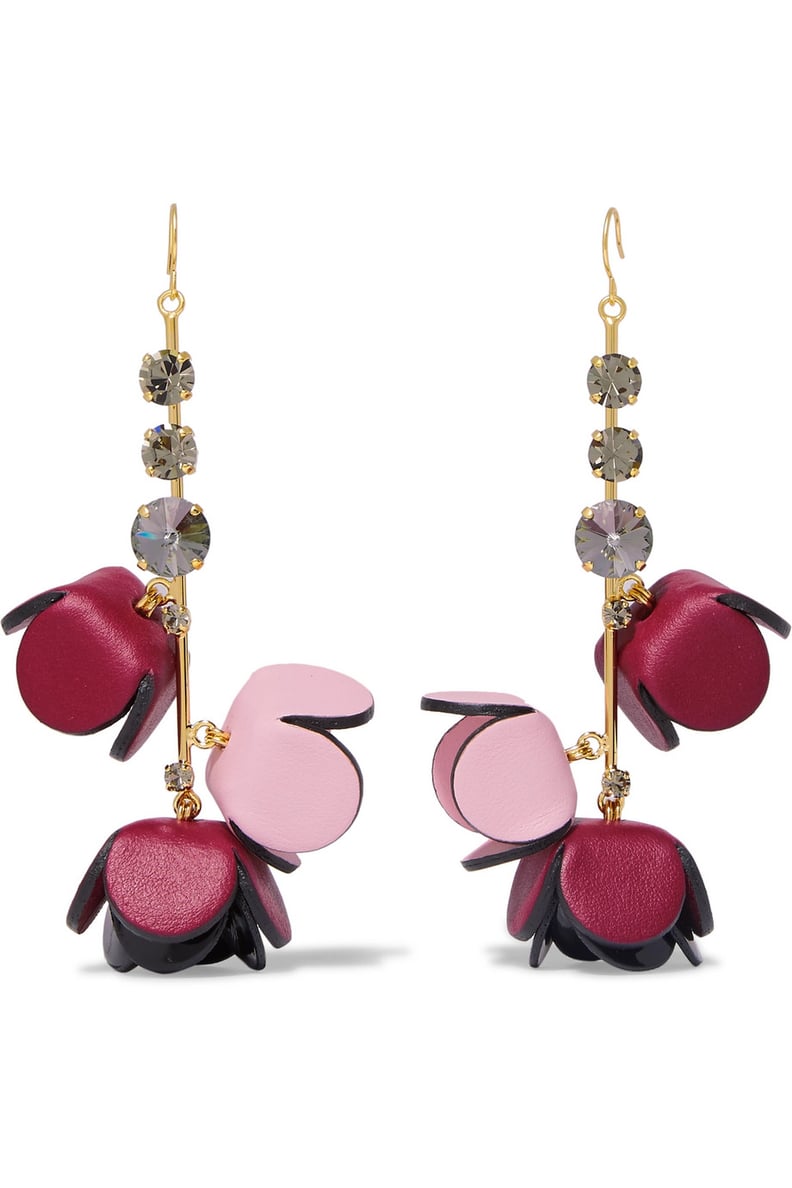 Marni Gold-Tone, Leather, Crystal, and Resin Earrings