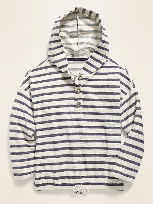 Striped Cinched-Hem Baja Hoodie