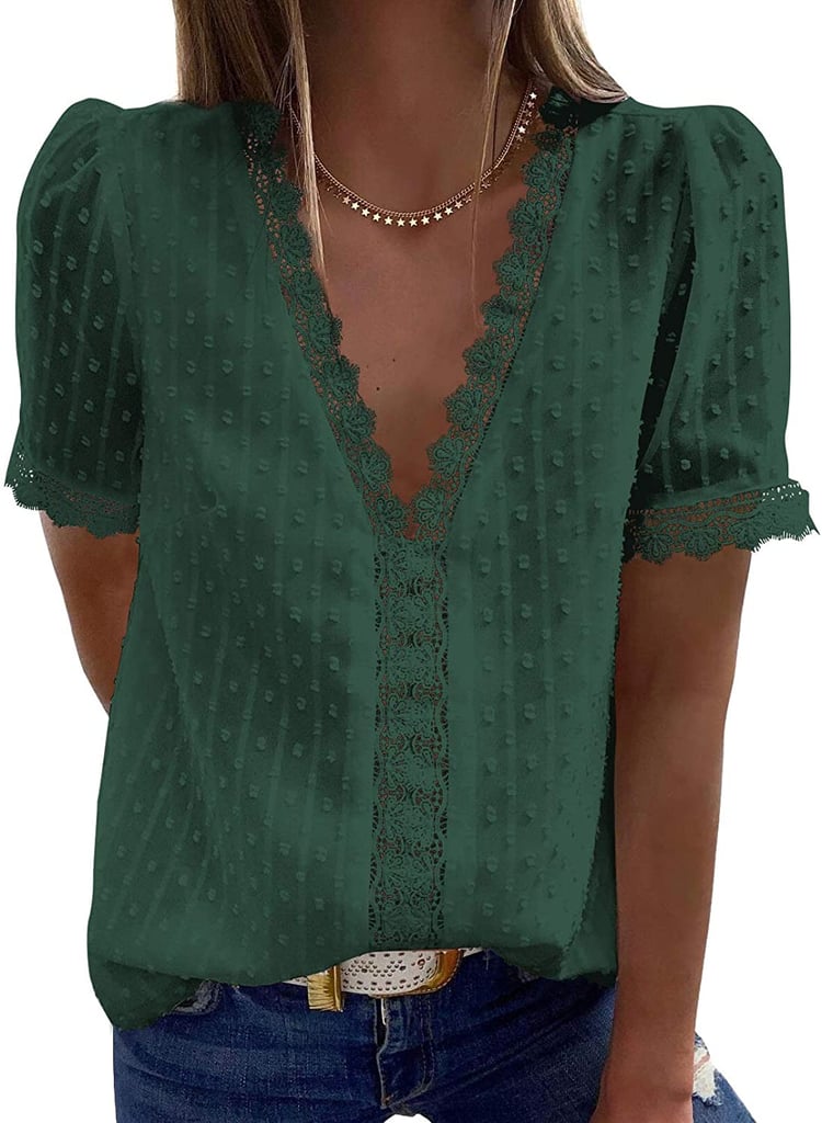 Dokotoo V Neck Lace Crochet Tunic Tank Top