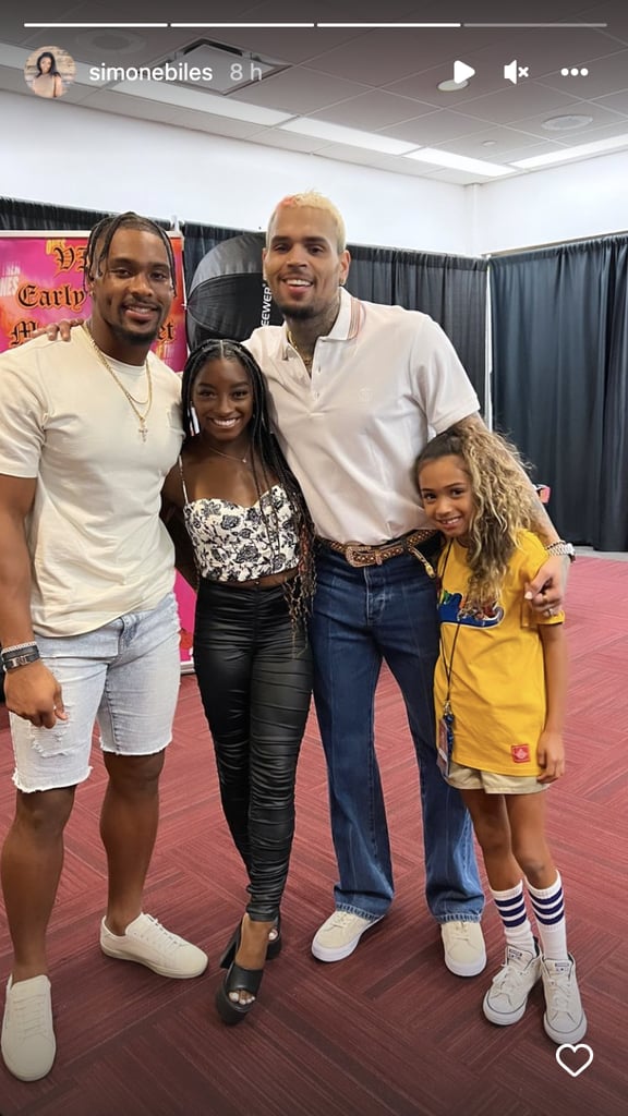Simone Biles and Jonathan Owens Pose With Chris Brown