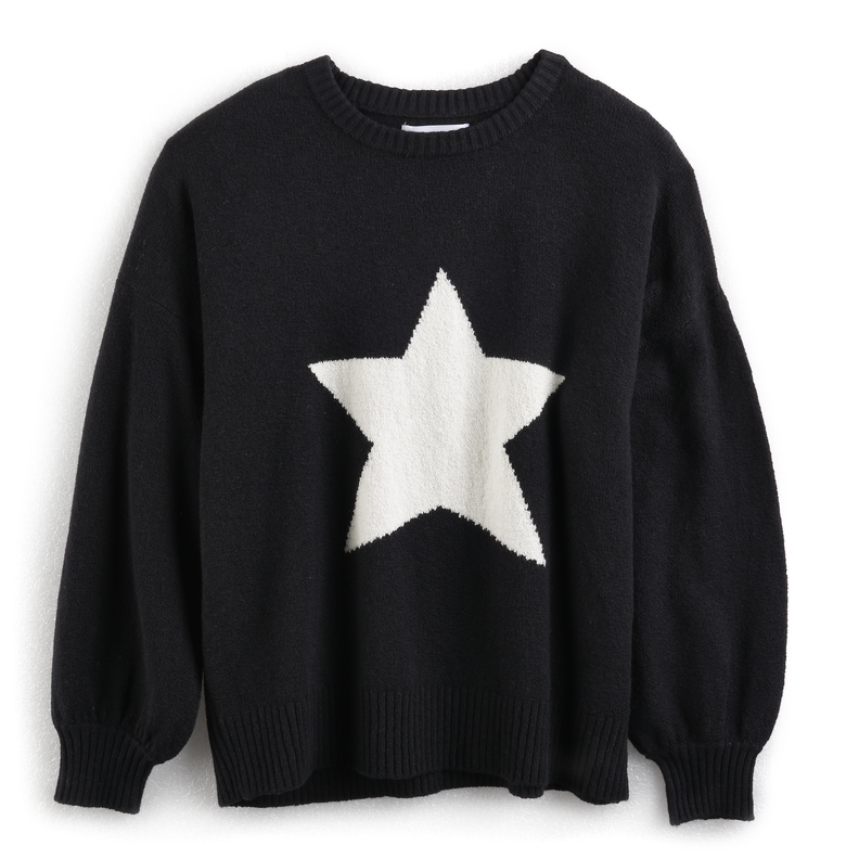 Star Print Balloon-Sleeve Sweater