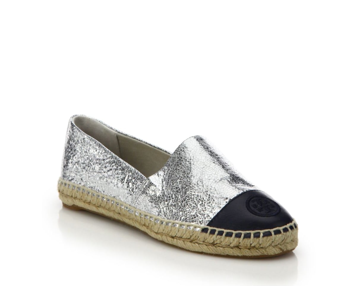 Tory Burch Crackled Metallic Leather Cap-Toe Espadrille Flats ($195) | 40+  Shoes For the Bride Who Wants (and Deserves!) to Be Comfortable | POPSUGAR  Fashion Photo 4