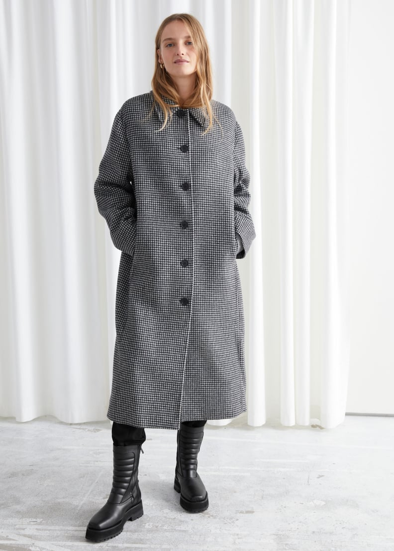 Houndstooth Wool Blend Long Coat