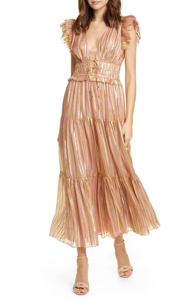 Ulla Johnson Justyne Metallic Stripe Silk Blend Maxi Dress