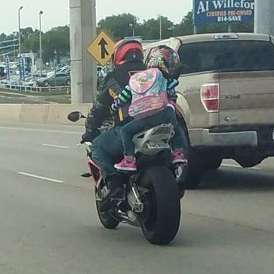 Mom Addresses Little Girl Riding on the Back of a Motorcycle