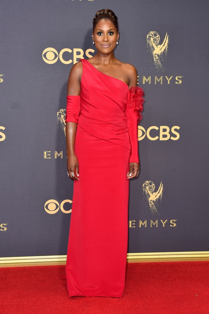 Issa Rae Wearing Red Vera Wang Dress at 2017 Emmys