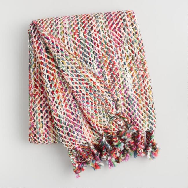 Pink Multicolor Stitch Fringe Throw Blanket