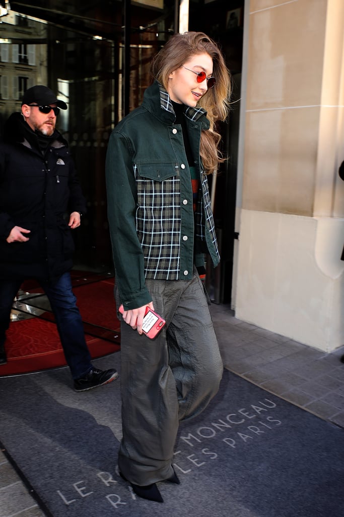 Gigi Hadid's Green Plaid Denim Jacket