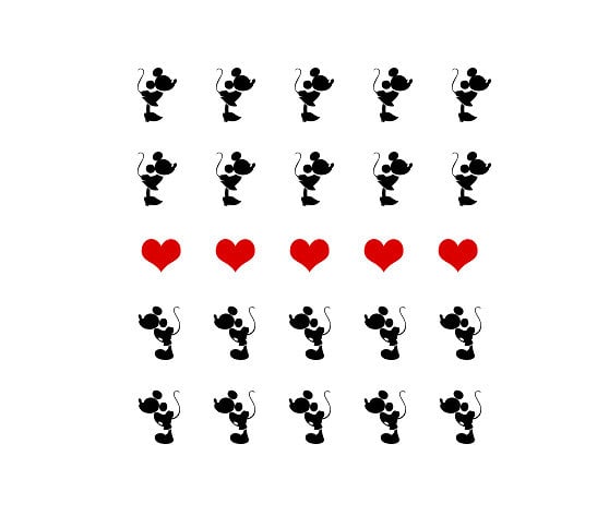 Mickey Mouse and Minnie Mouse Kissing Silhouette with Heart Nail Decals ($3)