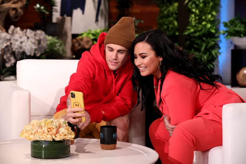Photos of Justin Bieber and Demi Lovato on The Ellen DeGeneres Show