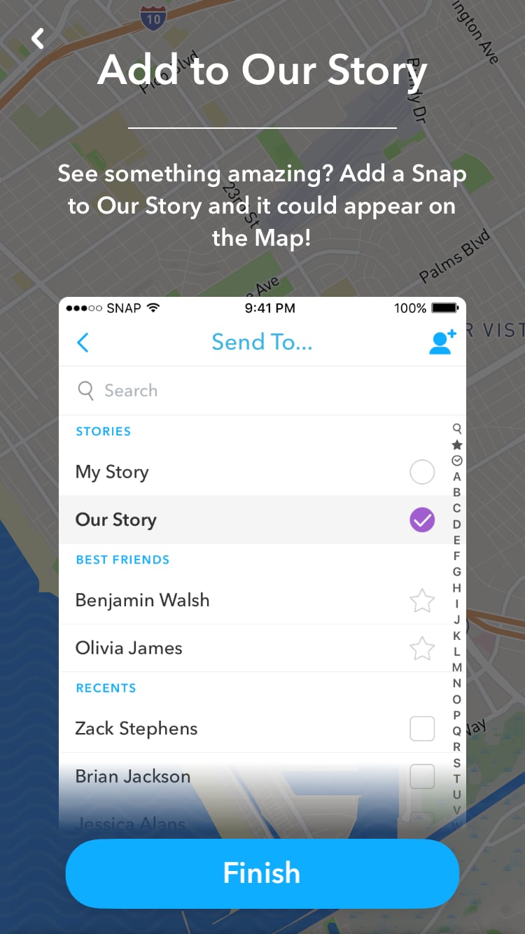 Add a snap to Our Story and potentially see it on the Snap Map.