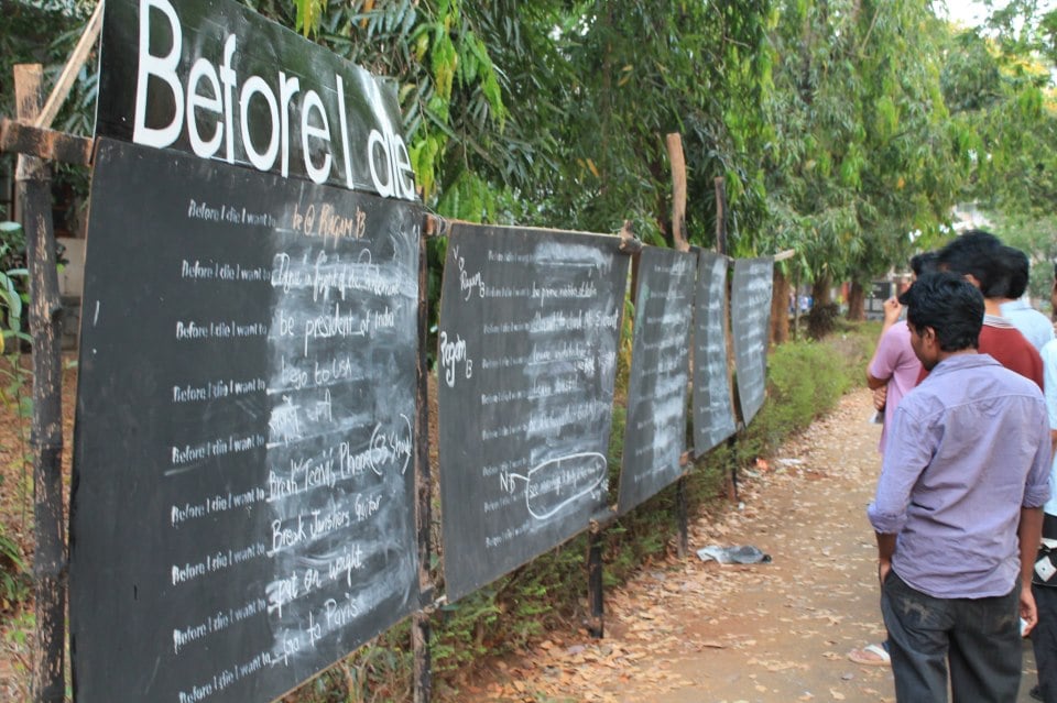College students in Calcutta, India, posted this board on campus last March.
Photo courtesy of BeforeIDie.com