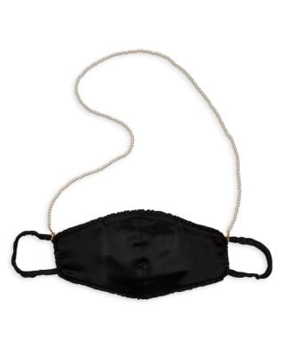 Aqua Imitation Pearl Face Mask Chain in Gold Tone