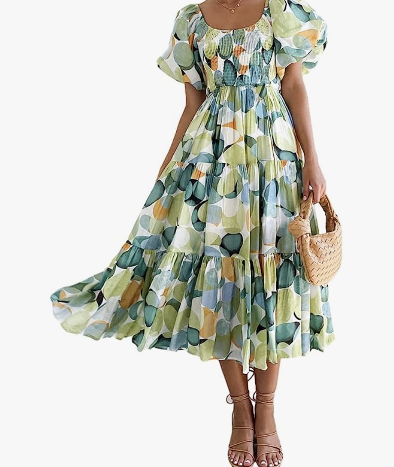 Best Puff-Sleeved Printed Midi Dress