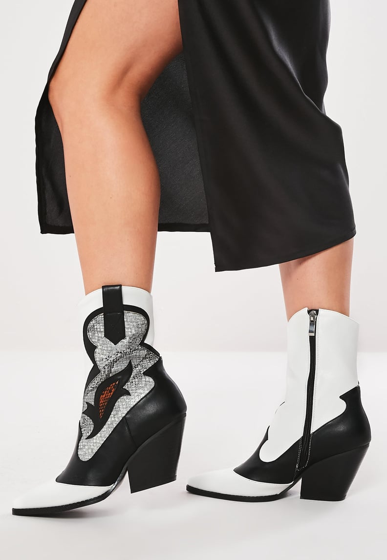 Missguided Black Western Snake Pattern Cowboy Ankle Boots