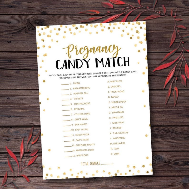 Printable Candy Bar Match baby shower game