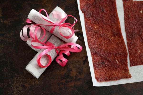 Homemade fruit roll-ups like this one are free from corn syrup and preservatives, which means your kids still get the same fruity taste with natural, fresh ingredients. Make it an activity and have them toss the fruit into the blender.