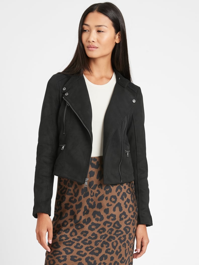 Banana Republic Vegan Suede Quilted Biker Jacket