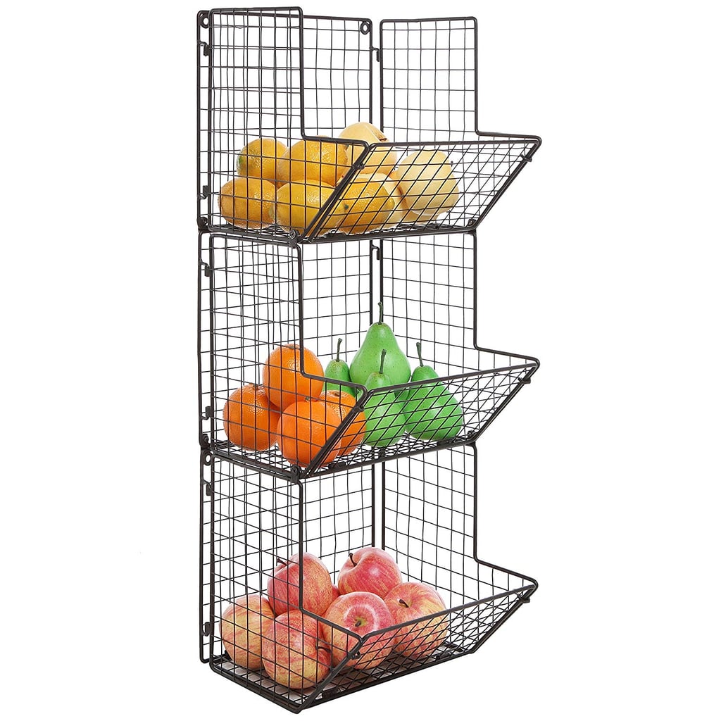 Rustic Brown Metal Wire 3-Tier Wall Mounted Kitchen Bin