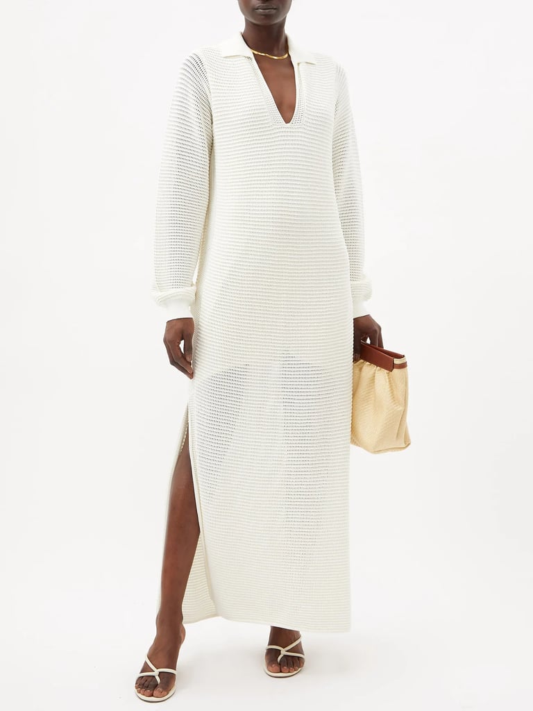 Frame Cream Side-Slit Crochet Maxi Dress