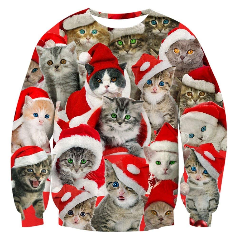 Raisevern Unisex Funny Print Ugly Christmas Sweater