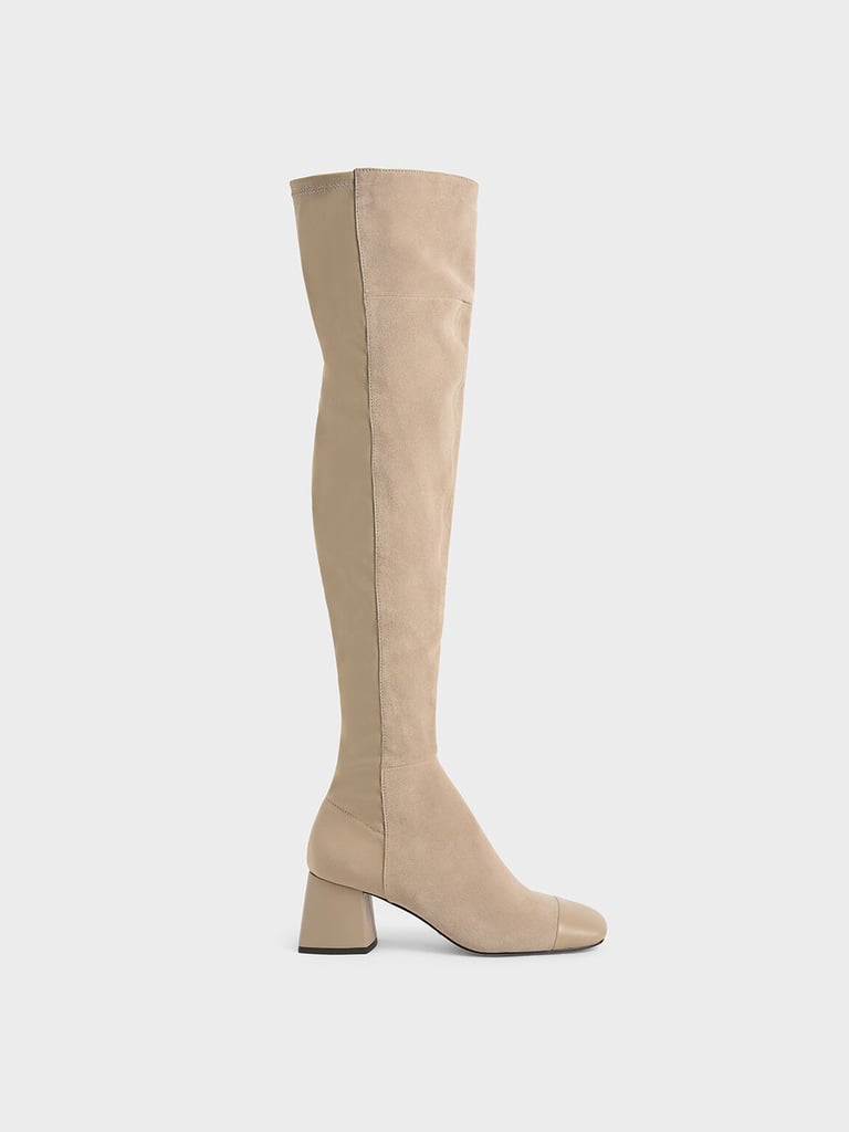 Charles & Keith Leather & Kid Suede Thigh High Boots