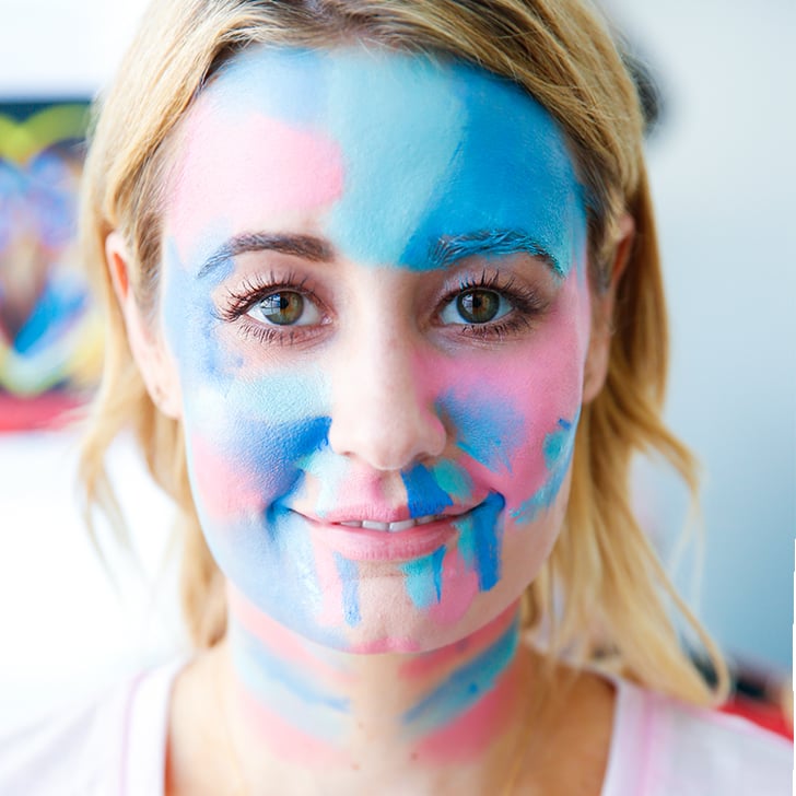 It's better if you create smaller, rectangular paint spots on your lips, so when you paint the mouth, they end up looking more like multicolored teeth.