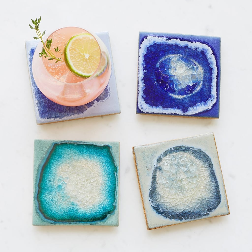 For Coffee Tables: Stoneware and Crackled Glass Coaster Sets
