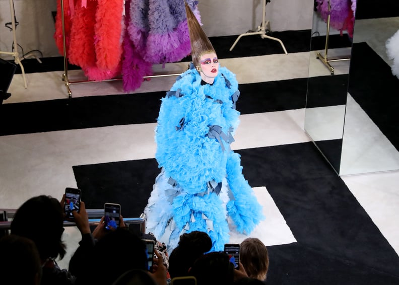 Model Ariel Nicholson in Tomo Koizumi at New York Fashion Week