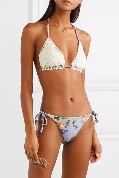 Zimmermann Bowie Crochet and Floral-Print Triangle Bikini