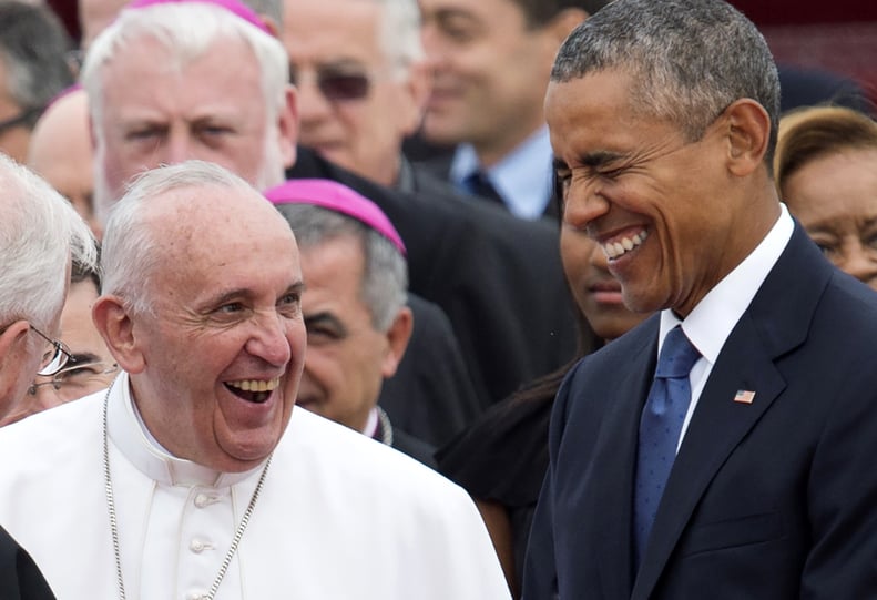 Laughing with Pope Francis at Andrews Air Force Base in 2015.