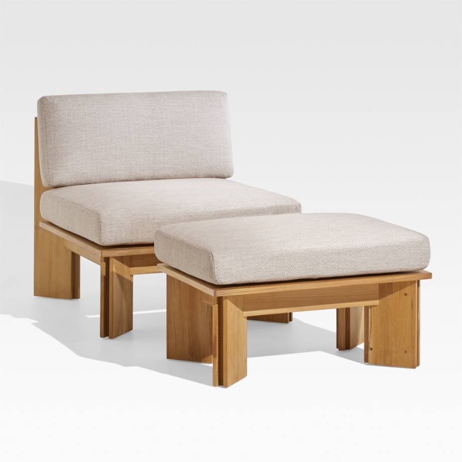 Crate and Barrel Olivos Teak Outdoor Lounge Chair with Ottoman