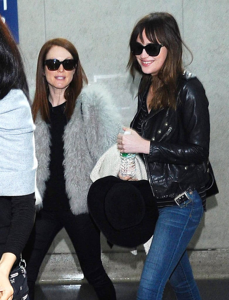 On Thursday, Dakota Johnson and Julianne Moore were on the same flight from NYC to LA.