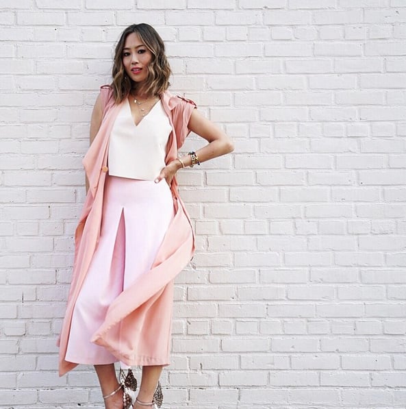 Colorful Trousers, a White Top, and Coordinated Long Topper