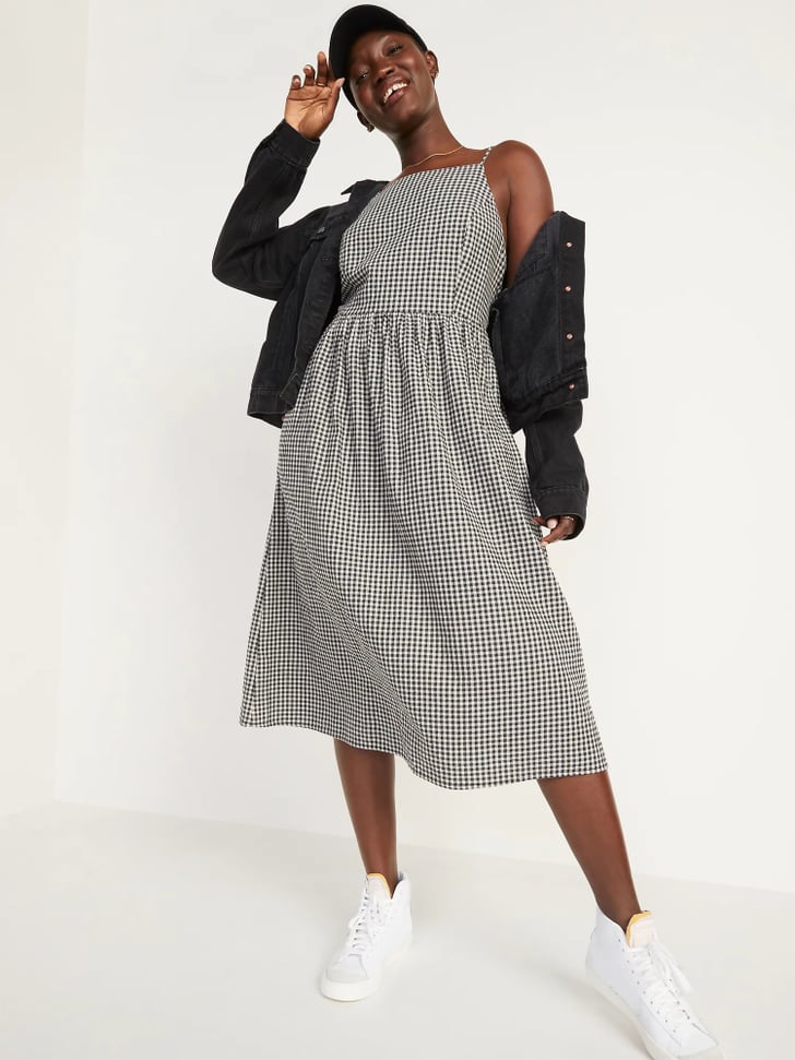 Old Navy Fit And Flare Gingham Midi Cami Dress The Best New Dresses From Old Navy August 2021 4220