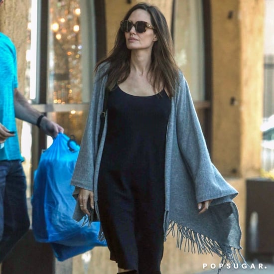 Angelina Jolie Wearing Gray Poncho