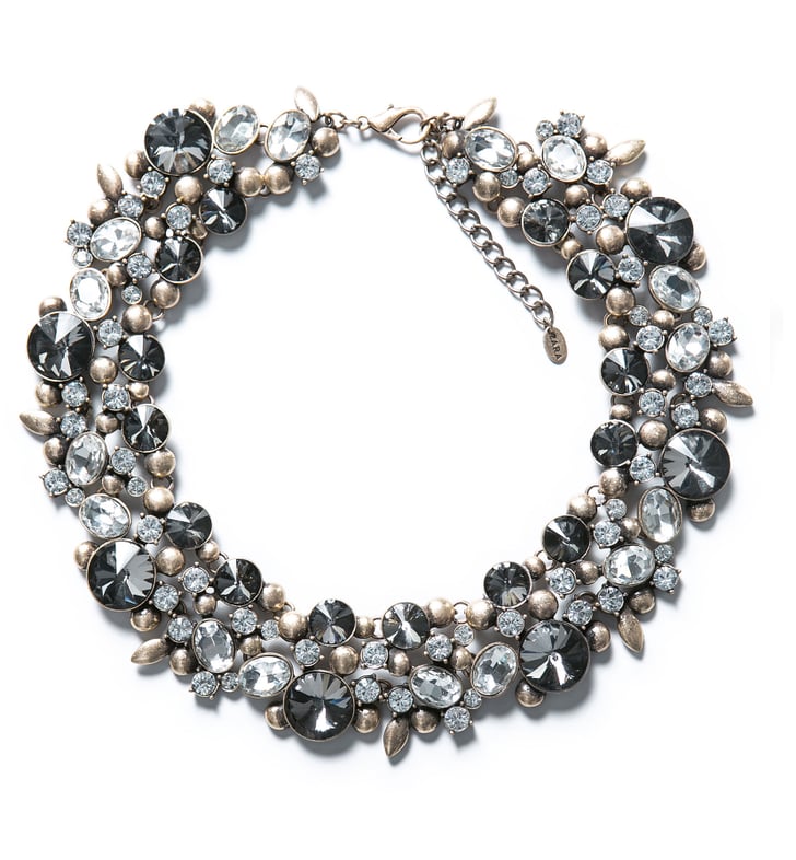 Zara gray rhinestone and silver flower necklace ($50)  Best Jewelry at 