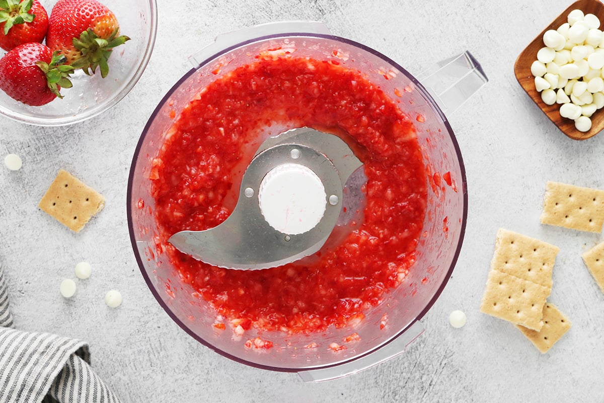 Strawberry puree in a food processor