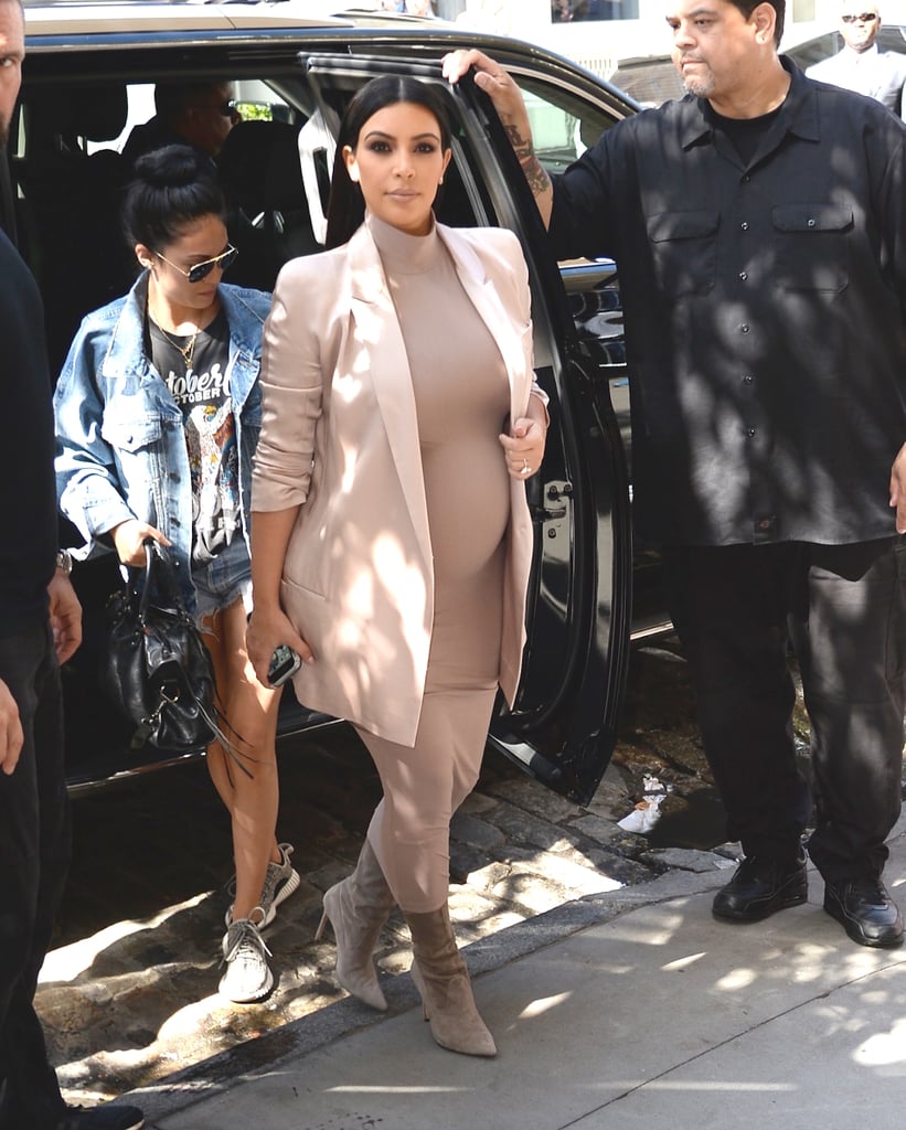 Kim's baby bump was on full display as she was spotted in SoHo in this polished, formfitting look.