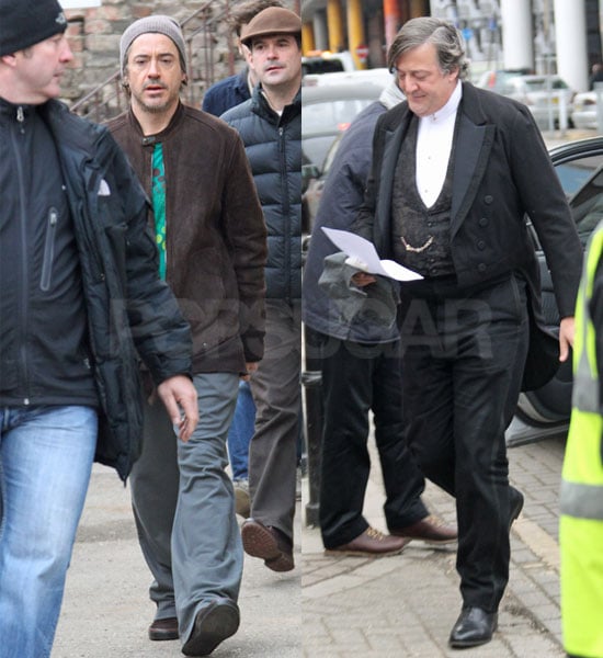 Pictures of Stephen Fry, Jude Law, Robert Downey Jr Filming Sherlock Holmes 2