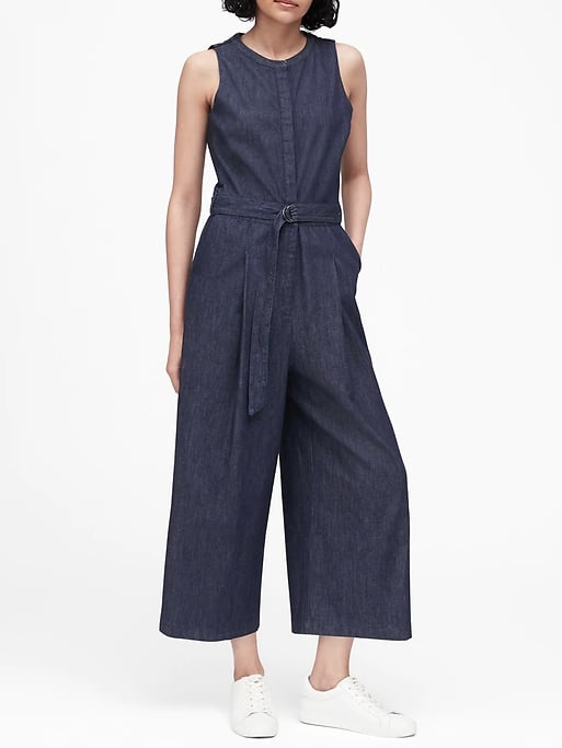 Denim Wide Leg Cropped Jumpsuit