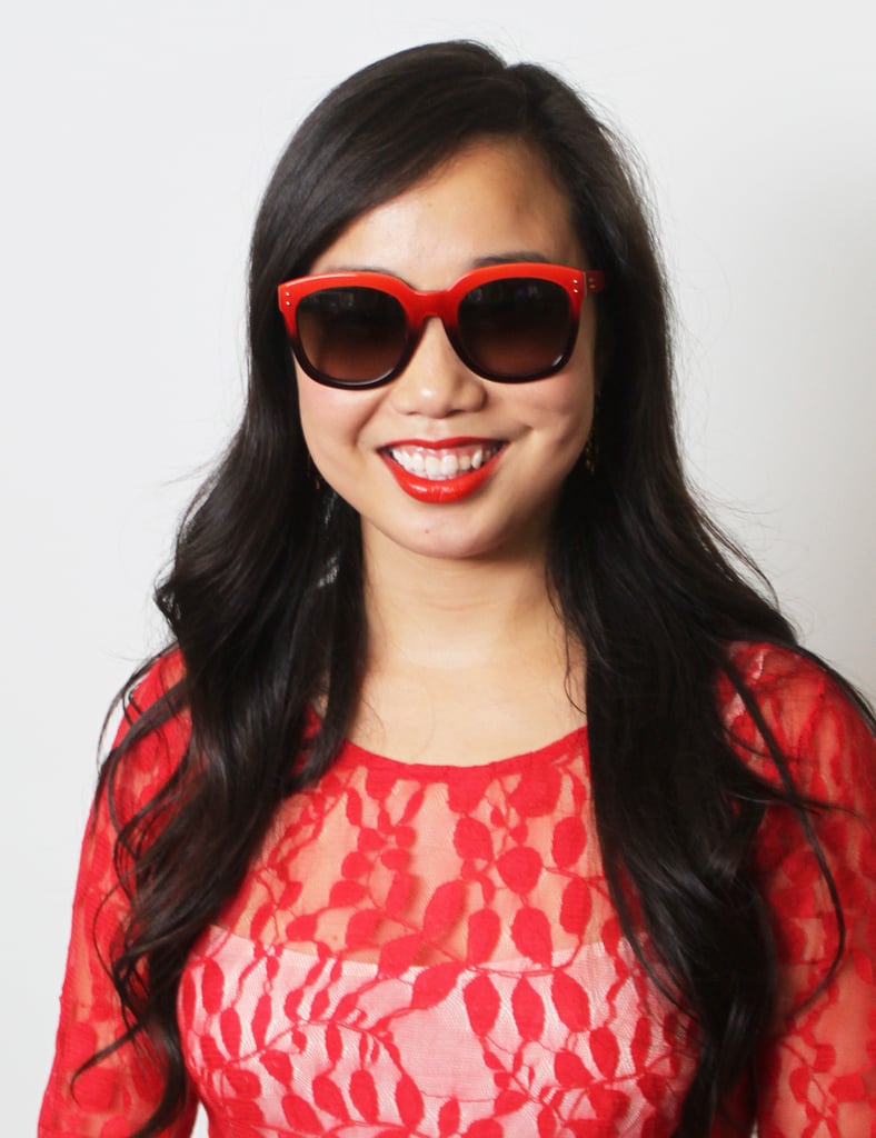 Love brightly colored sunglasses but afraid to go all the way? Try a vivid hue on just the upper rim like on this red-and-black pair from Coach (similar styles: Coach sunglasses). To play off the colored frames, we paired the look with a matching lipstick: Tom Ford's Wild Ginger ($49).