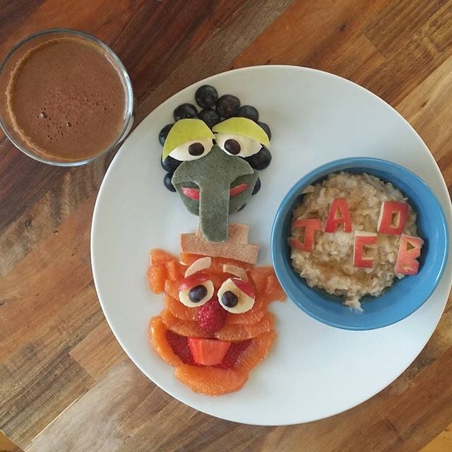 Gonzo and Fozzie Bear fruit and spelt pancakes.